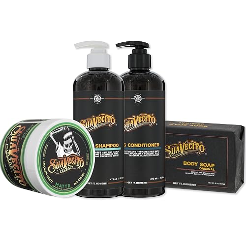 Suavecito Hair & Body Essentials Bundle: Matte Hair Styling Pomade, Moisturizing Body Soap, Hydrating Shampoo & Nourishing Conditioner… Beauty & Personal Care Suavecito