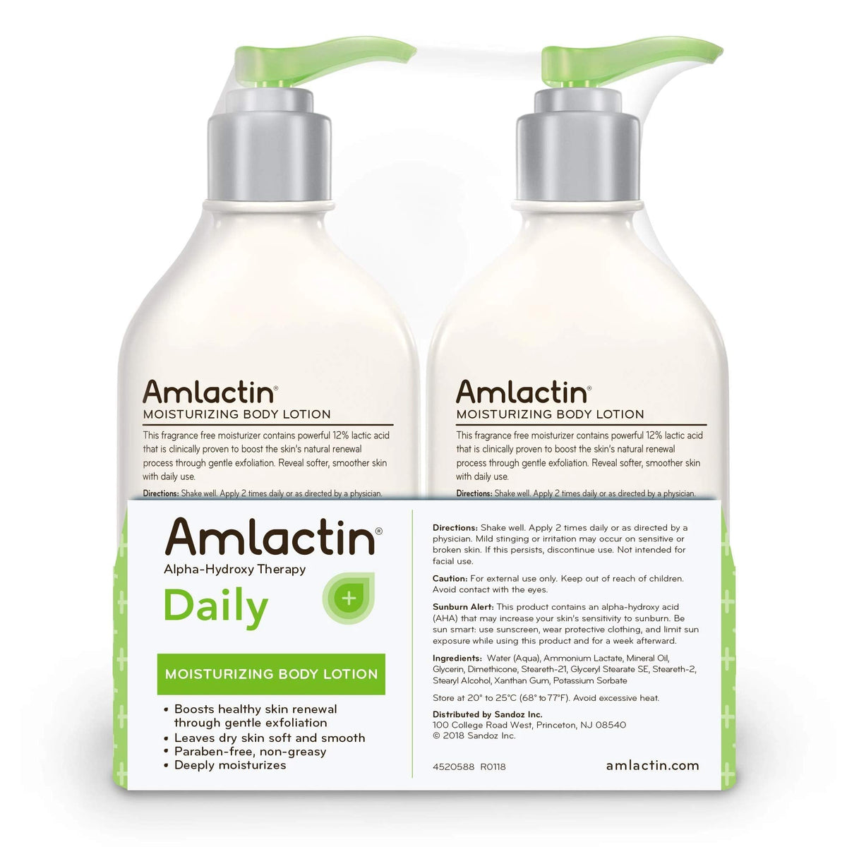 AmLactin Daily Moisturizing Lotion for Dry Skin, 7.9 oz Pump Bottles (Twin Pack), 2-in-1 Moisturizer Body Lotion with 12% Lactic Acid Beauty & Personal Care AmLactin