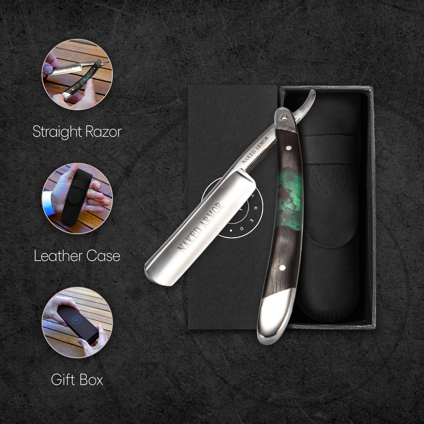 Naked Armor Professional Straight Razor for Men - Shave Ready 7/8" Japanese Steel Straight Edge Razor - Mador Series with Hand-Crafted Ebony Wood Beauty and Personal Care Naked Armor