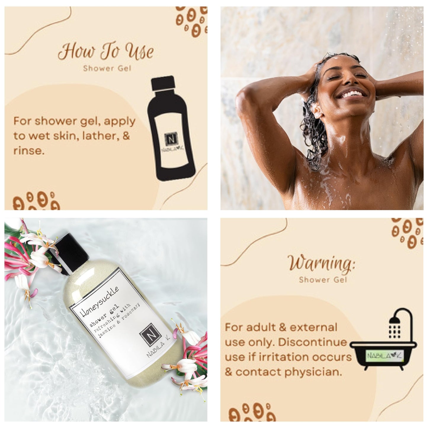 Nabila K Honeysuckle Shower Gel Refreshing Body Wash with Jasmine & Rosemary, 8 oz - Naturally Derived, Sulfate-Free, Paraben-Free - Made in the USA Beauty & Personal Care Nabila K