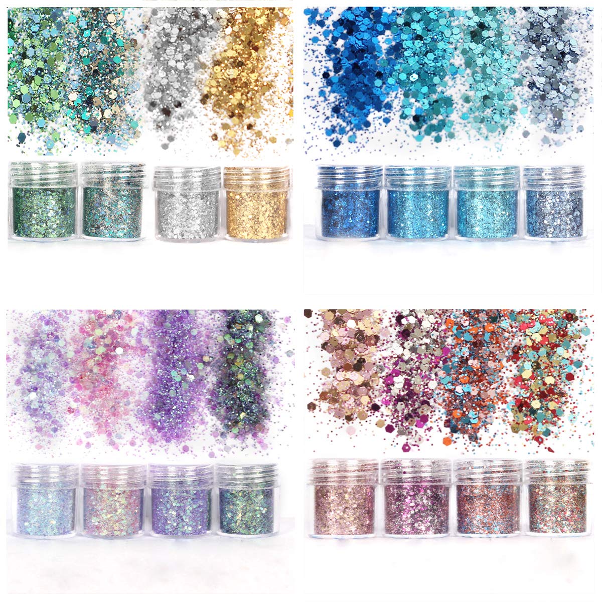 Unime Body Glitter 16 Colors Chunky Glitter for Body Face Hair Make Up Nail Art Mixed Color Glitter Beauty & Personal Care UNIME