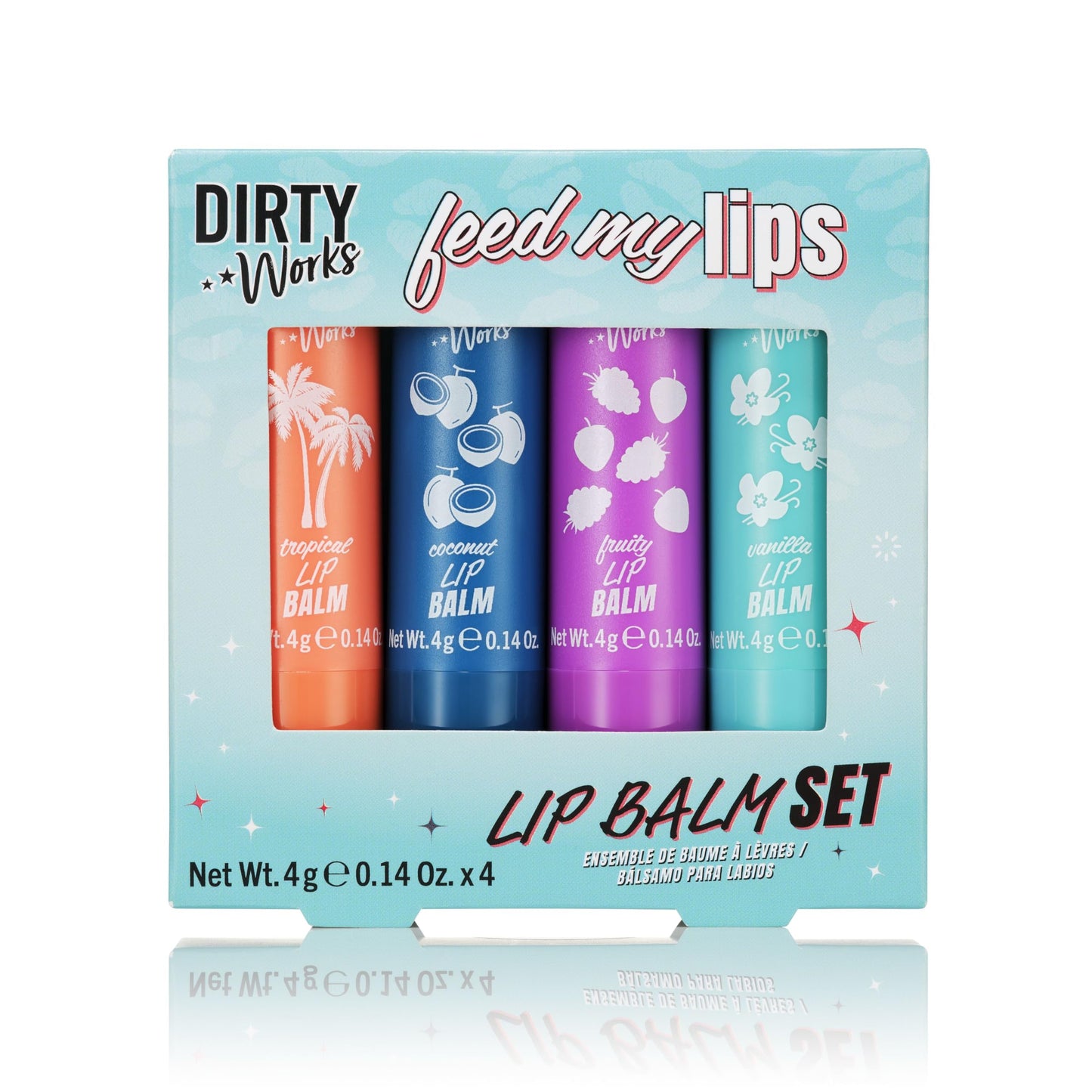 Dirty Works Feed My Lips, Lip Balm Set, 4 x 4g Nourishing, Hydrating Lip Salve Tubes Gift Set, Variaty of Fruity and Flavours Beauty and Personal Care Dirty Works