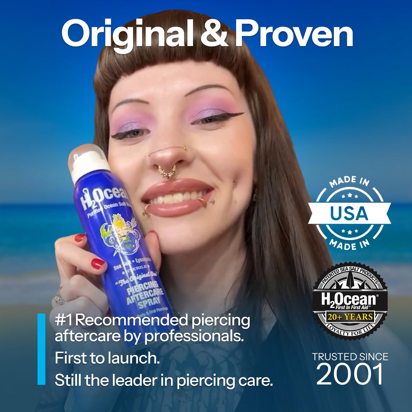 H2Ocean Piercing Aftercare Spray and Keloid Bump Removal- Sea Salt Spray for Body and Facial Piercings - Ear, Nose, Navel, Oral & Body Piercing Beauty and Personal Care H2Ocean
