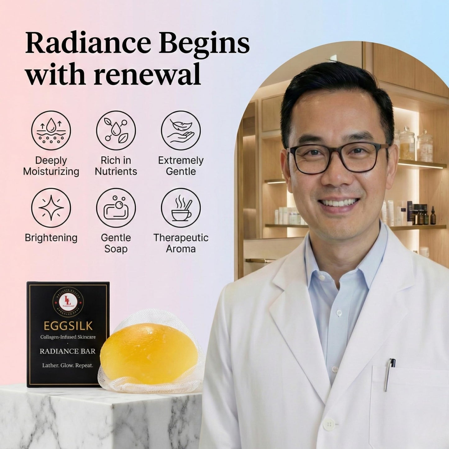L & L Supplement EggSilk Egg Soap Radiance Bar with Yolk Extract | For Smooth, Glowing Skin | Gentle for Face & Body, All Skin Types | Sulfate-Free Beauty & Personal Care L & L Supplement