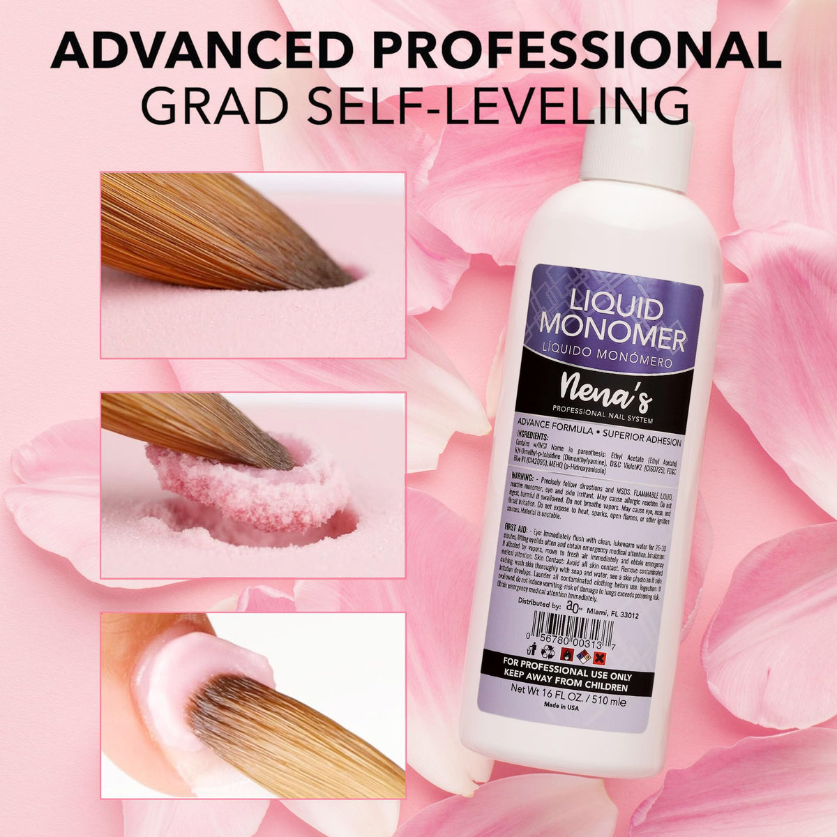 Professional Liquid Monomer by Nena's 16 fl oz, Advanced GlamourShield acrylic formula, no MMA, Non-Yellowing, Quick Dry, Strongest Adhesion, Acrylic