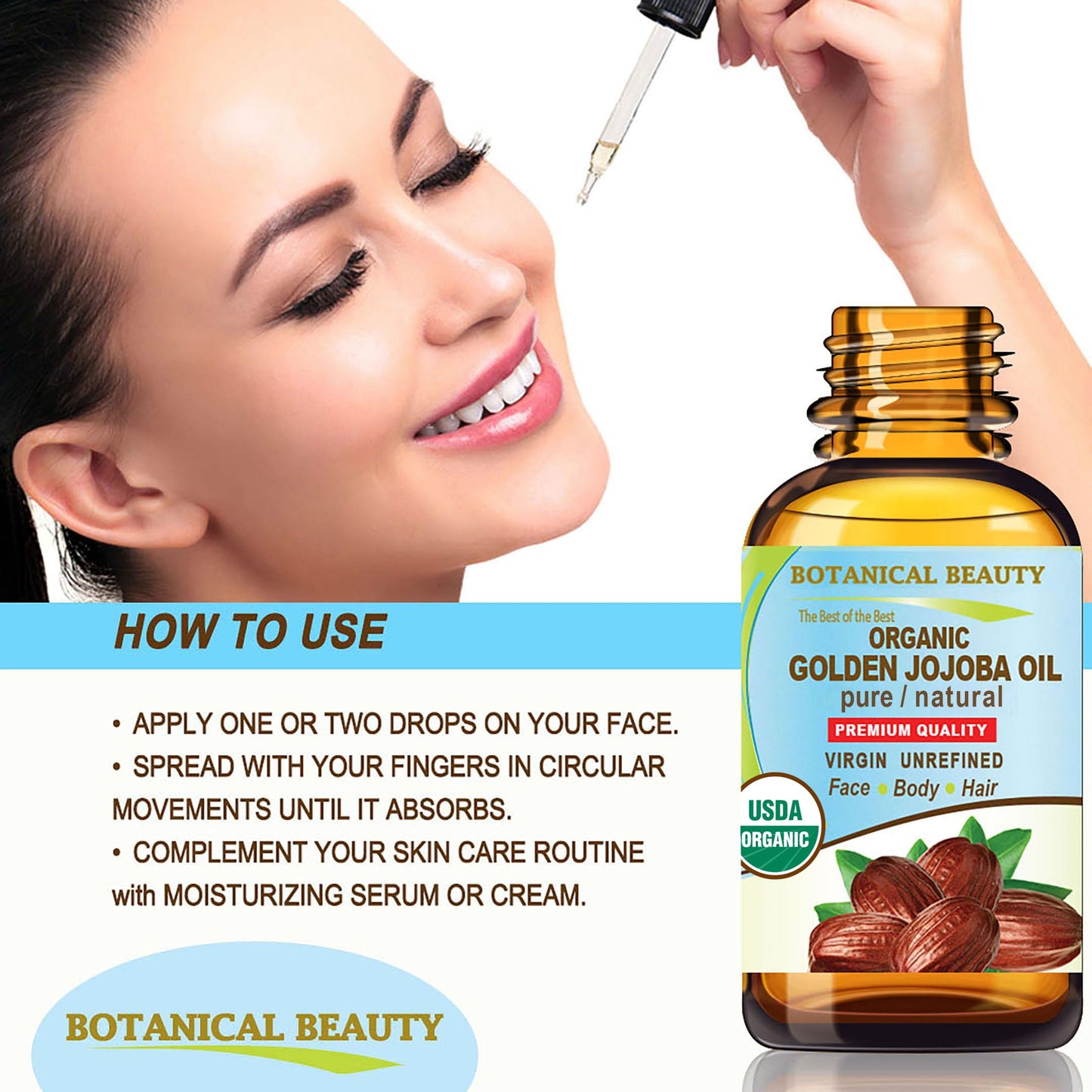Botanical Beauty Organic JOJOBA OIL 100% Pure Natural VIRGIN UNREFINED Cold-Pressed Carrier Oil 1 Fl oz 30 ml for Face, Skin, Body, Hair, Lip, Nails Beauty & Personal Care Botanical Beauty
