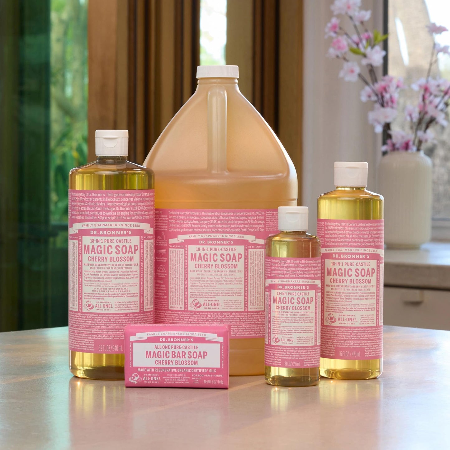 Dr. Bronner's Pure-Castile Magic Liquid Soap (Cherry Blossom, 8 Ounce) - Made with Regenerative Organic Certified Oils, 18-in1 Uses: Face, Hair, Hand Beauty & Personal Care Dr. Bronner's