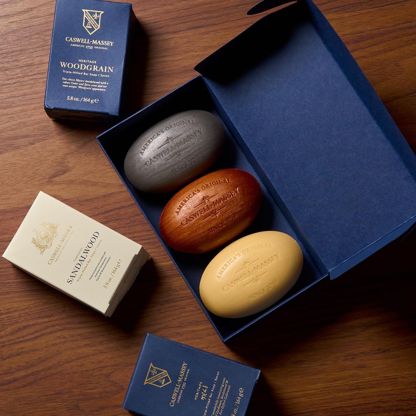Caswell-Massey Men’s Bar Soap Gift Set - 2571, Woodgrain & Sandalwood - Moisturizing Triple-Milled Body Wash Bars for All Skin Types, Plant-Based Beauty & Personal Care Caswell-Massey