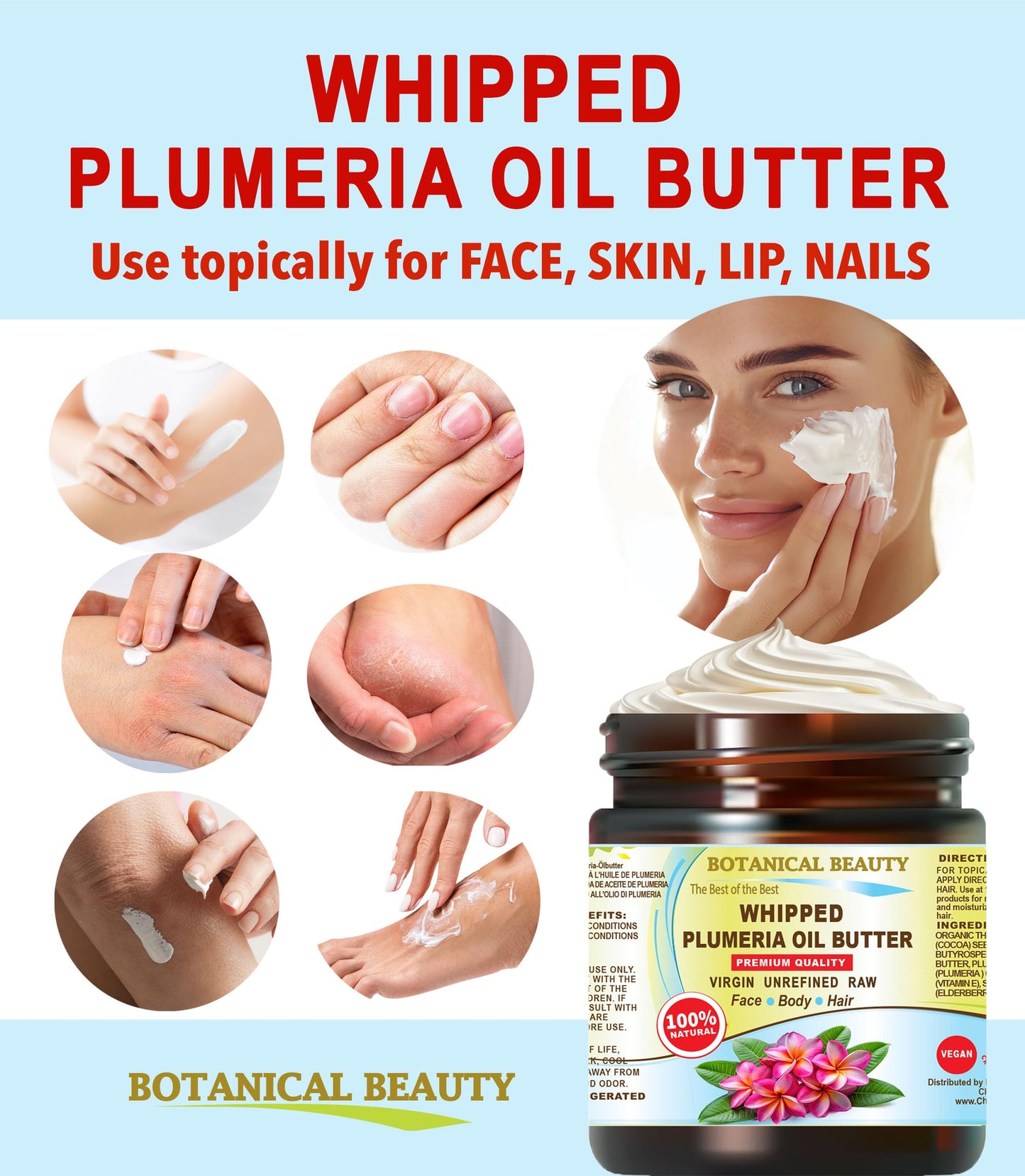 Botanical Beauty Whipped PLUMERIA OIL BUTTER 100% Natural Pure RAW. Cocoa Butter, Shea Nut Butter, Plumeria Oil Virgin Unrefined Cold Pressed Beauty & Personal Care Botanical Beauty
