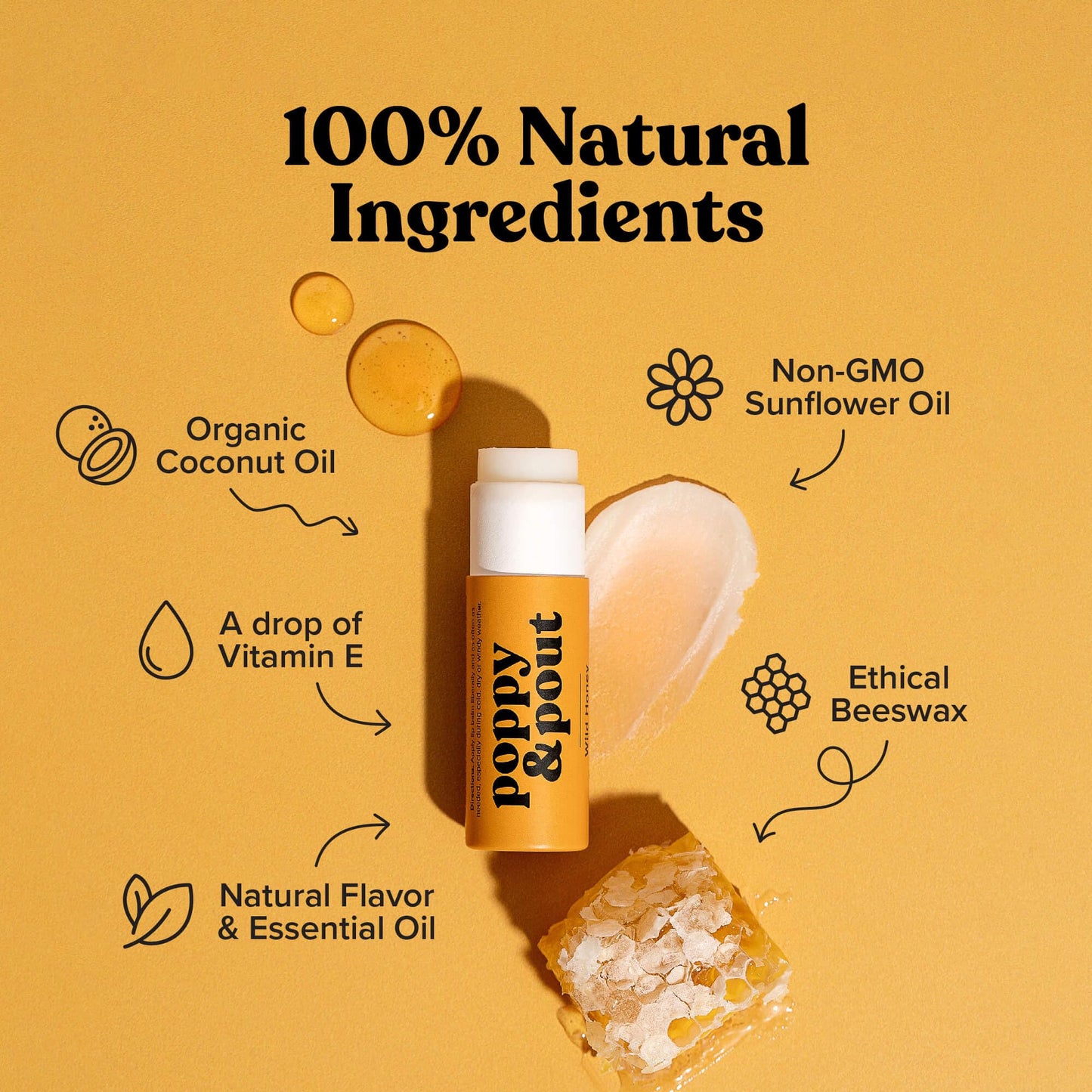 Poppy & Pout Wild Honey Jumbo Lip Balm | All Natural Lip Balms & Moisturizers | Hydrates with Beeswax, Vitamin E, Organic Coconut Oil | Cruelty-Free | Beauty & Personal Care Poppy & Pout