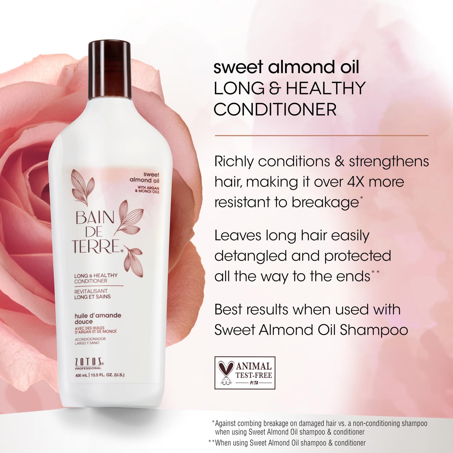 Bain de Terre Sweet Almond Oil Long & Healthy Conditioner, Strength & Protection for Weak, Damaged Hair, with Argan & Monoi Oils, Paraben-Free Beauty & Personal Care Bain de Terre