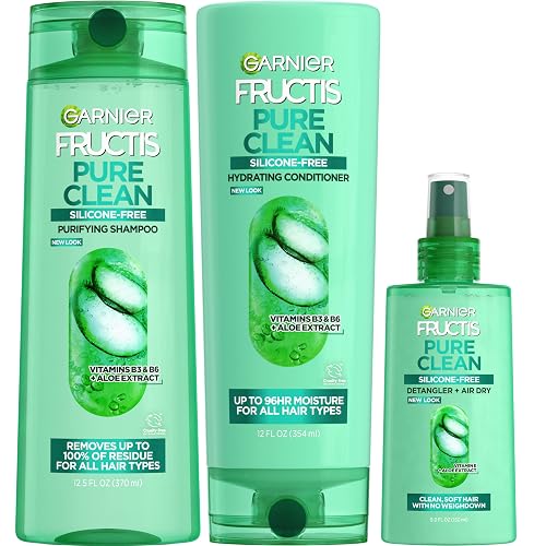 Garnier Fructis Pure Clean Purifying Shampoo, Hydrating Conditioner, and Detangler + Air Dry Spray Set (3 Items), 1 Kit (Packaging May Vary) Beauty & Personal Care Garnier