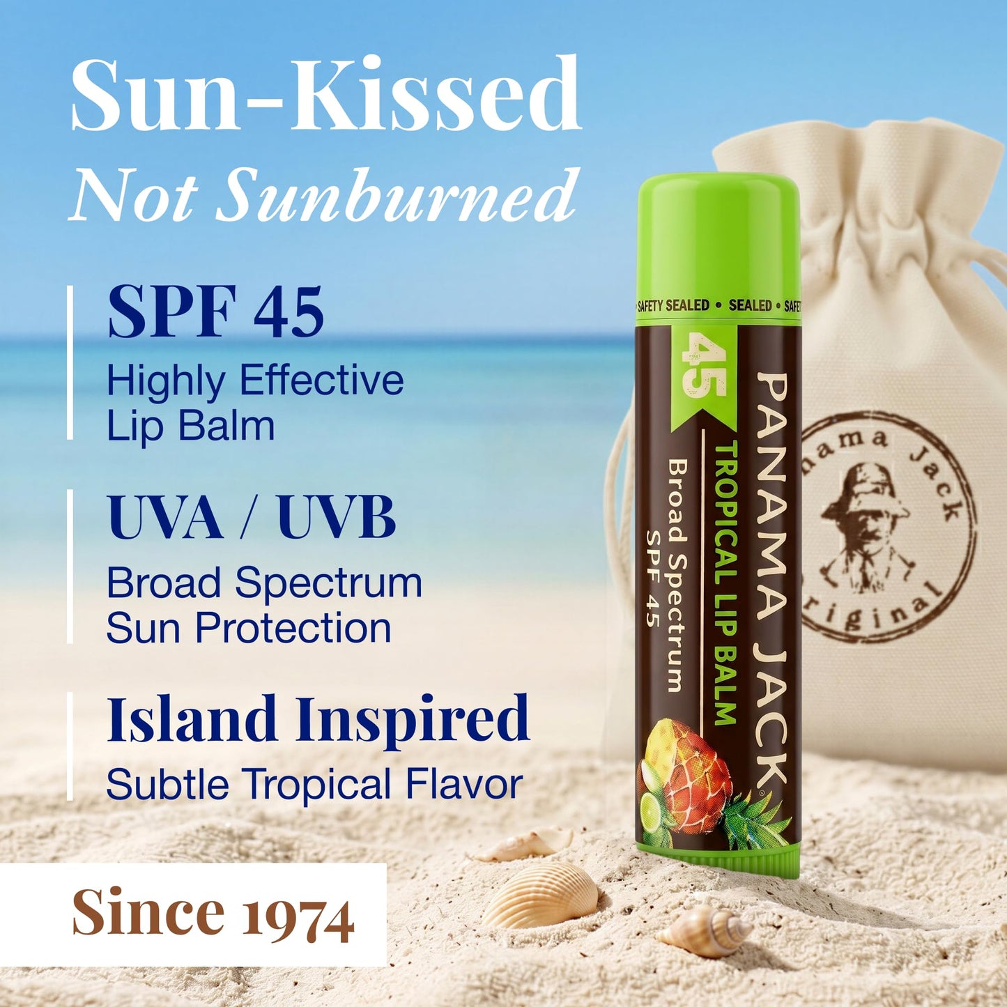 Panama Jack Sunscreen Lip Balm - SPF 45, Broad Spectrum UVA-UVB Sunscreen Protection, Prevents & Soothes Dry, Chapped Lips, Tropical, 12-pack Beauty and Personal Care Panama Jack