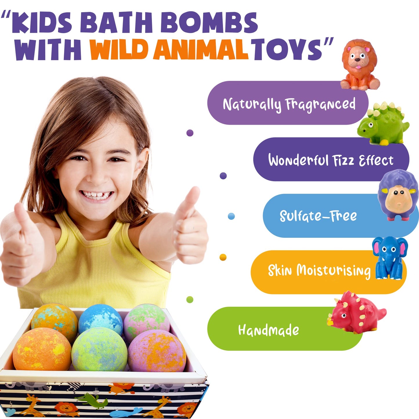 Bath Bombs for Kids with Toys Inside - Organic Bubble Bath Fizzies with Jungle Animal Toys. Gentle and Kids Friendly Spa Bath Balls, Bath Fizz Balls Beauty and Personal Care Mineral Me California