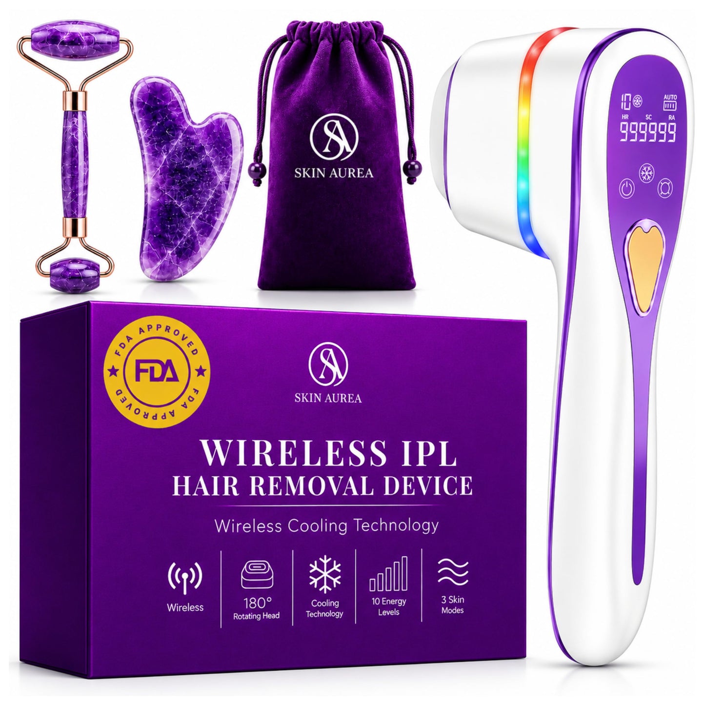 SKIN AUREA™ ONE Wireless IPL Hair Removal Device 24J for Permanent Hair Reduction - At Home Laser Hair Removal for Women Painless - IPL Laser Hair Beauty and Personal Care Skin Aurea