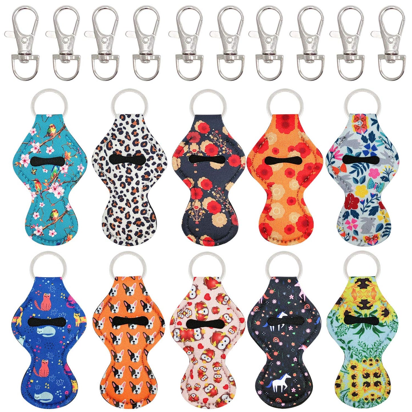 allydrew 10 Pack Chapstick Holder Keychain, Keyring for Lip Balm Lip Gloss Lipstick with 10 Pieces Metal Keyring Clasps, Fun collection Beauty & Personal Care allydrew