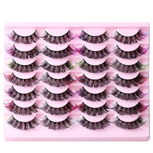 ABELYN Natural False Lashes with Color Soft and Wispy Thick Curly 3D Faux Mink Colored Eyelashes Extension Full Strip Lashes Beauty & Personal Care ABELYN