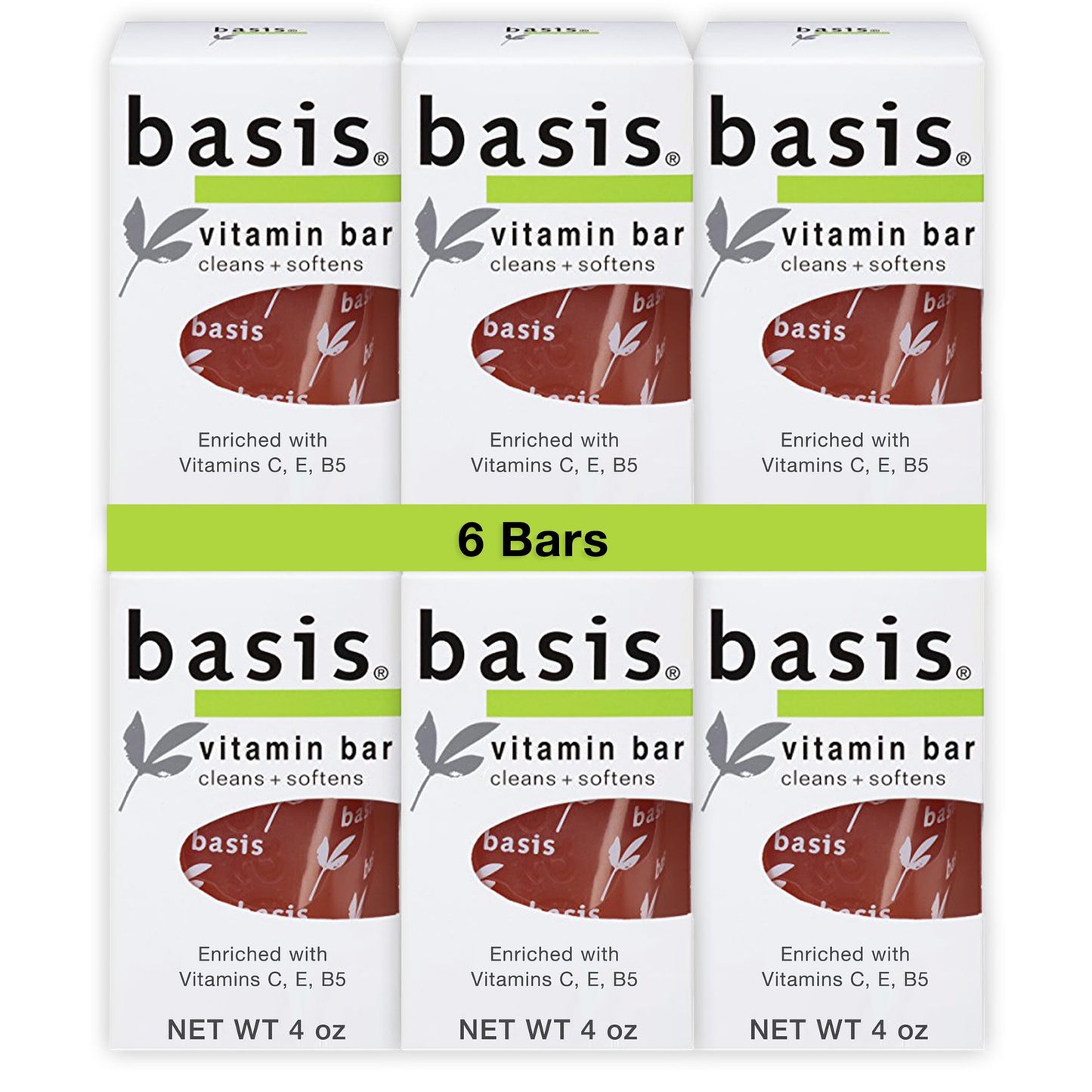 Basis Vitamin Bar Soap for Body, Hands and Face, Natural Soap Bar for All Skin Types with Vitamin C, E and B5, 4 Oz, Pack of 6 Beauty & Personal Care Basis
