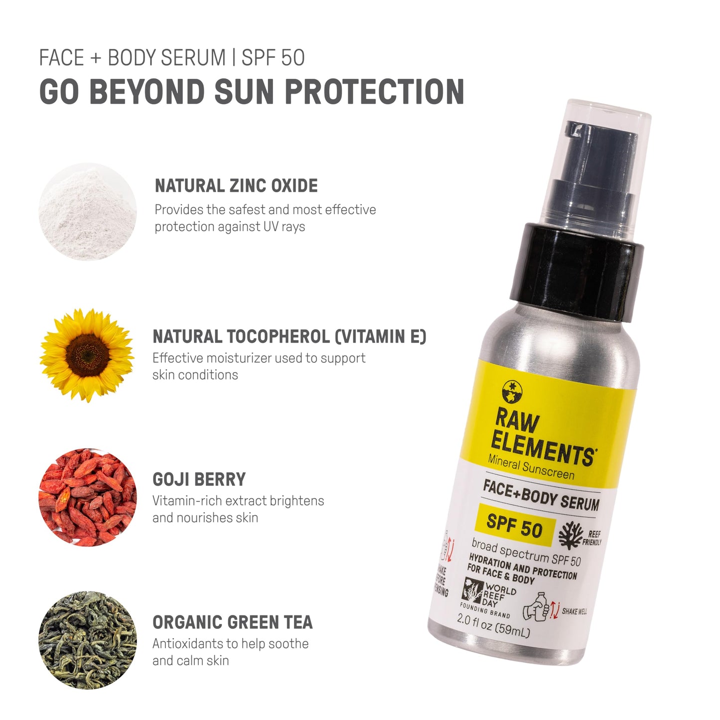Raw Elements Face + Body Serum SPF 50 All-Natural Mineral Sunscreen - Reef Safe, Water Resistant, Broad Spectrum UVA/UVB Protection, Safe For All Beauty & Personal Care Raw Elements