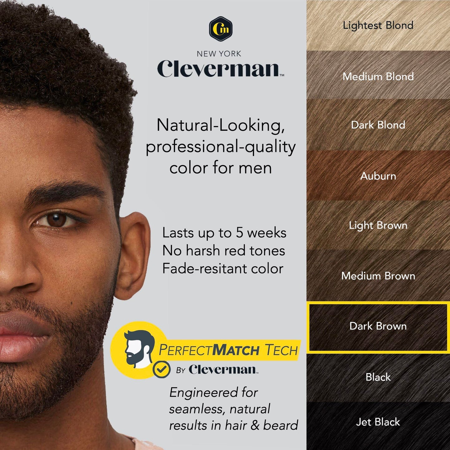 Reusable Hair & Beard Dye for Black Men - Dark Brown 3.1 | Up to 5 Uses, 7 Minutes | Natural Gray Coverage, No-Drip Cream with SkinArmour® - Cleverman Beauty & Personal Care CLEVERMAN