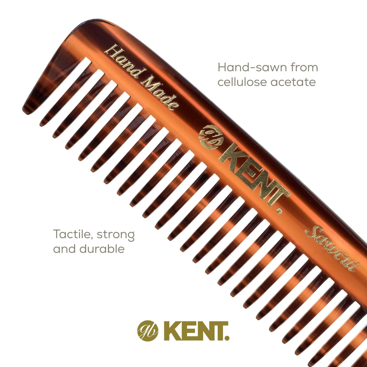 Kent 93T Tortoiseshell Beard Comb for Men - Wide Tooth Men's Comb, Ideal For Mustaches and Beards and Facial Hair, Small Pocket Sized Travel Detangler
