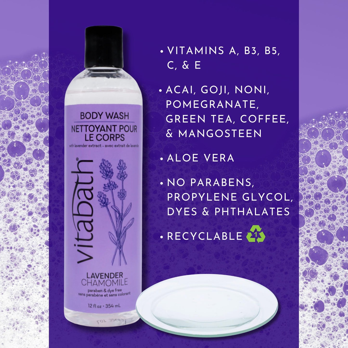 Vitabath Lavender & Chamomile Body Wash Moisturizing Bath & Shower Cleanser & Skincare Radiant Detox & Restore Nourishing Body Polish - Cruelty-Free Beauty & Personal Care Vitabath