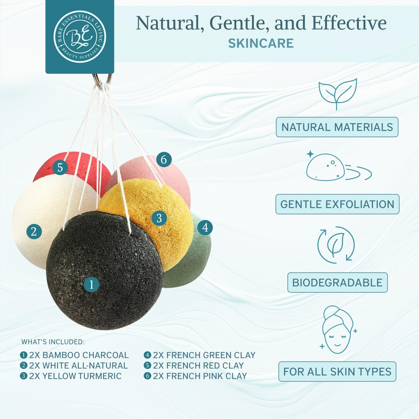 Bare Essentials Living - Konjac Sponges Set (12 Pack) with Activated Bamboo Charcoal Facial Sponge, Natural, Great for Facials, Bath, and Exfoliating Beauty & Personal Care Bare Essentials Living