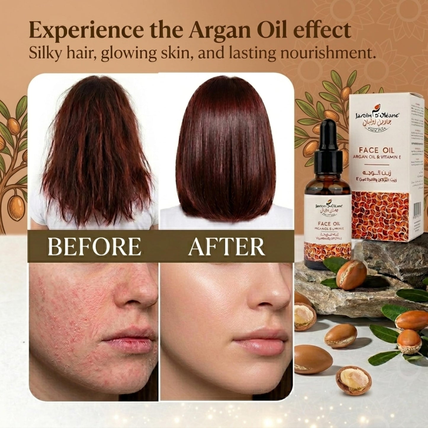 Jardin Oleane Face Oil Blend of Argon Oil & Vitamin E 30ml - Deeply Hydrating Care for Face, Skin, Hair, Bath, Scars -Antioxidant-Rich, Fragrance-Free Beauty & Personal Care Jardin Oleane