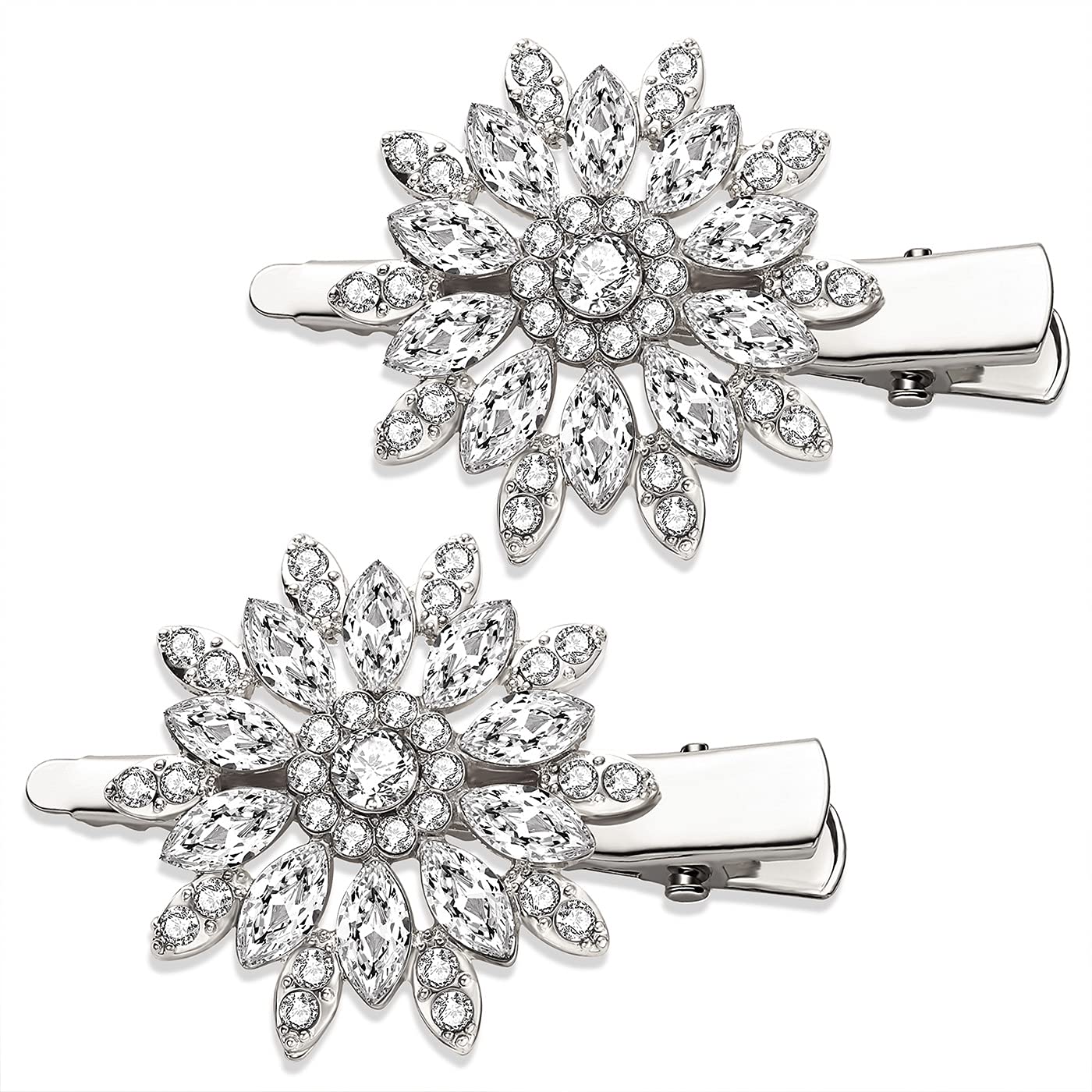 Crystal Hair Clips Large Sparkle Rhinestone Flower Design Alligator Metal Clip Non-Slip Floral Duckbill Hairpins Bling French Fancy Hair Barrettes Beauty & Personal Care HSWE