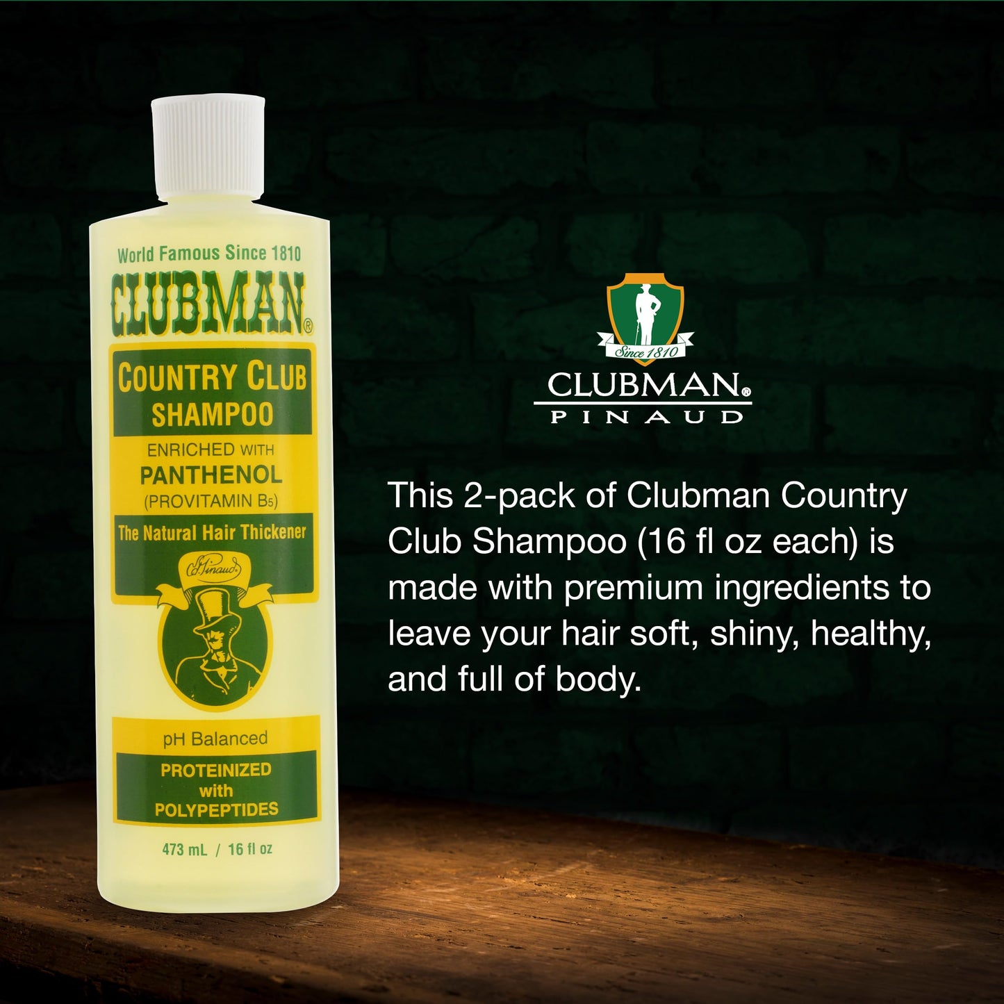 Clubman Country Club Shampoo - pH Balanced, Enriched with Panthenol for Thicker Hair, Natural Hair Thickener for Men, 16 oz Pack of 2 Beauty & Personal Care Clubman