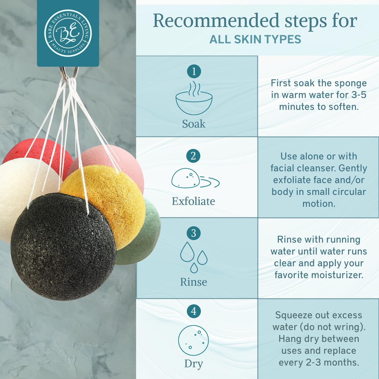 Bare Essentials Living - Konjac Sponges Set (12 Pack) with Activated Bamboo Charcoal Facial Sponge, Natural, Great for Facials, Bath, and Exfoliating Beauty & Personal Care Bare Essentials Living