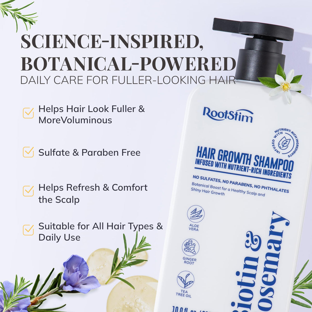 RootStim Biotin & Rosemary Hair Growth Shampoo for Thinning Hair, 10 Fl Oz