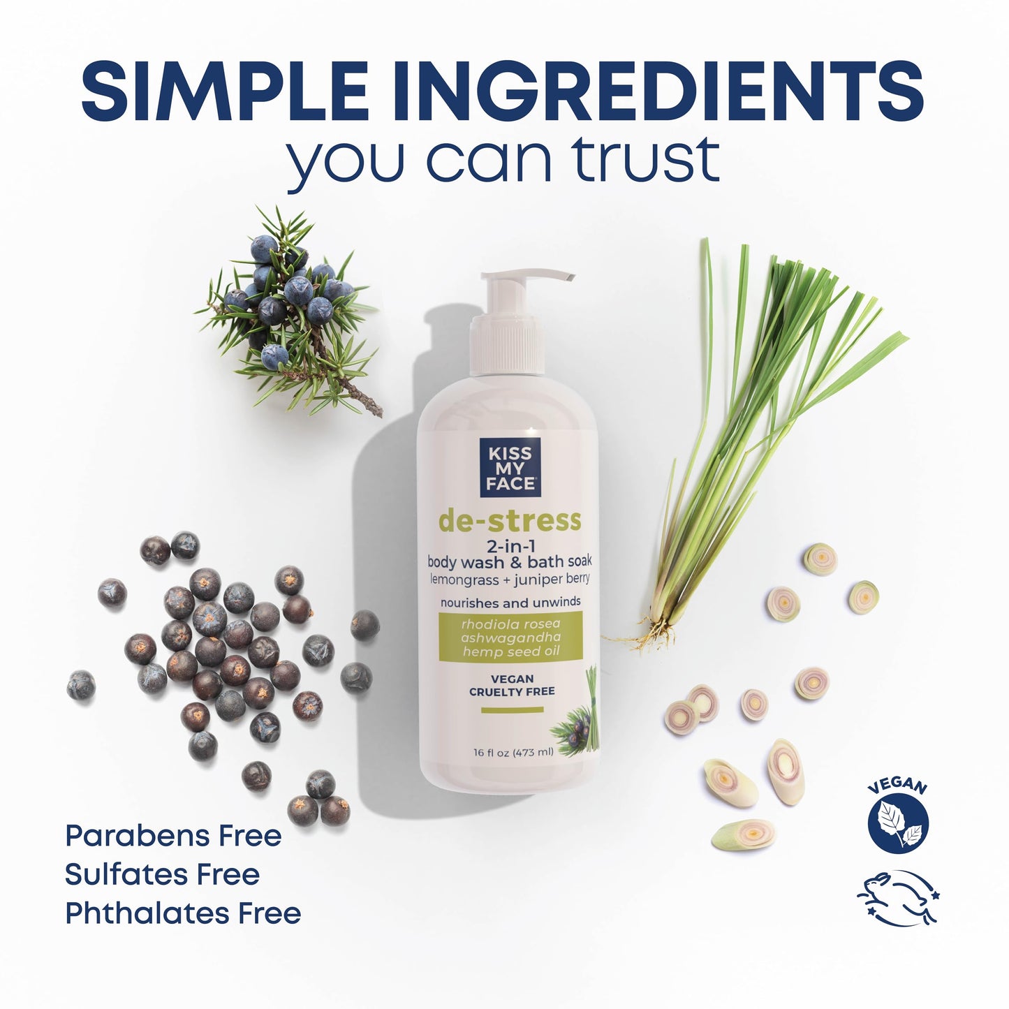 Kiss My Face De-Stress 2-in-1 Body Wash & Bath Soak - Lemongrass + Juniper Berry - Botanical Blend - Vegan and Cruelty Free - With added Rhodiola Beauty & Personal Care Kiss My Face