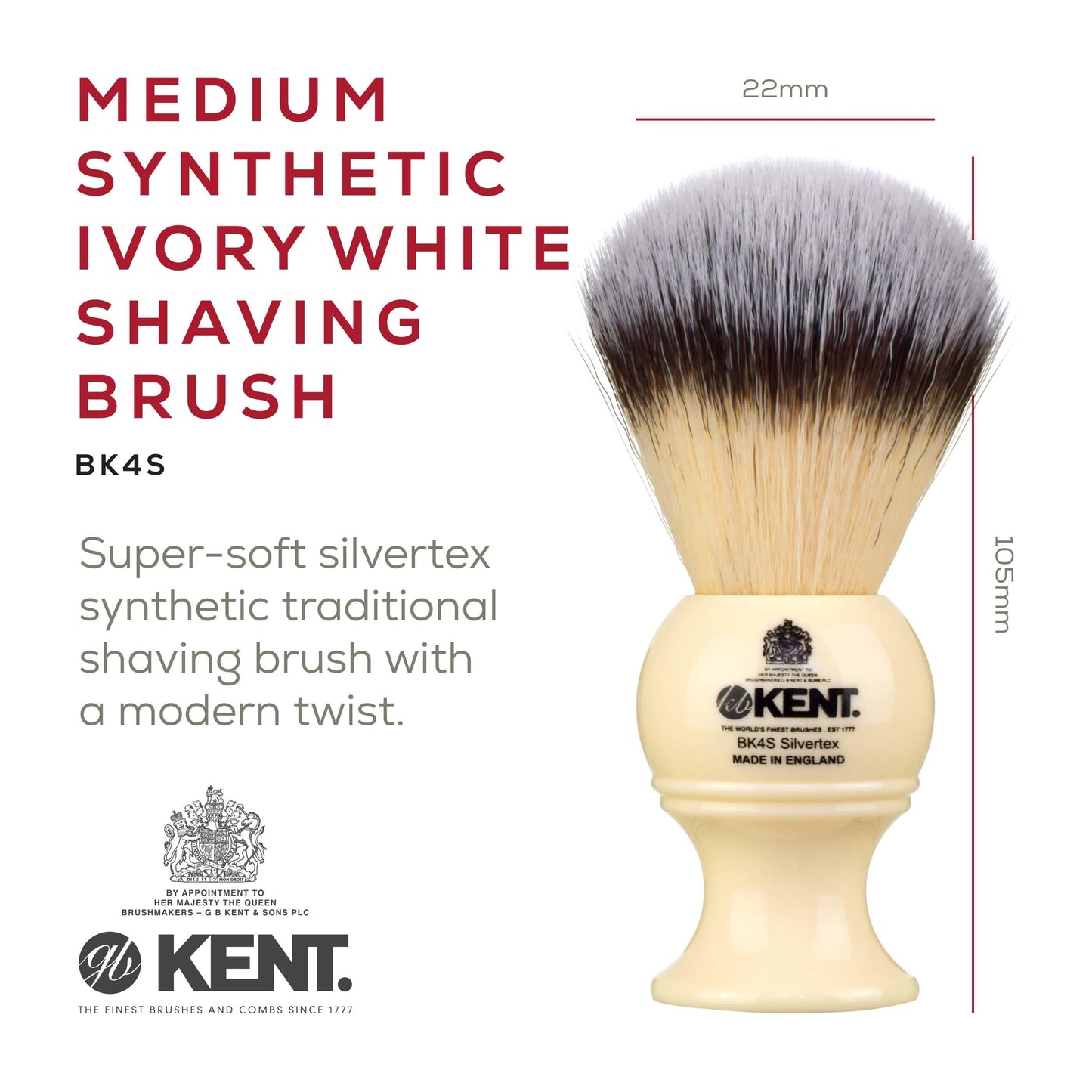 Kent BK4S Shaving Brush with Ultra-Soft Silvertext Synthetic Bristles and Faux Ivory Resin Handle to use with Shave Cream or Soap for a Perfect Beauty and Personal Care KENT