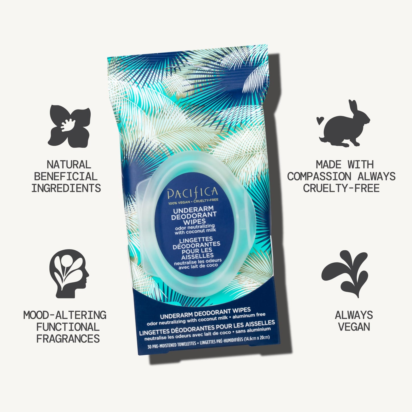 Pacifica Beauty Coconut Milk & Essential Oils Underarm Deodorant Wipes, Helps Remove Odor, Aluminum-Free, Vegan & Cruelty-Free, 30 Wipes (4-Pack) Beauty and Personal Care Pacifica
