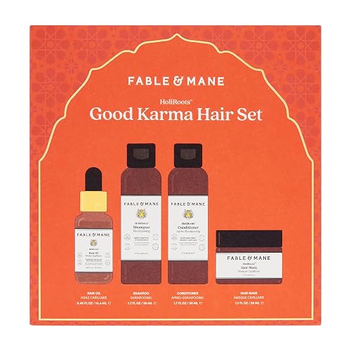 Fable & Mane Good Karma Hair Gift Set, for Stronger, Healthier Hair. Travel-sized Minis of HoliRoots Hair Oil, Hydrating Shampoo, Conditioner and Hair Beauty & Personal Care Fable & Mane
