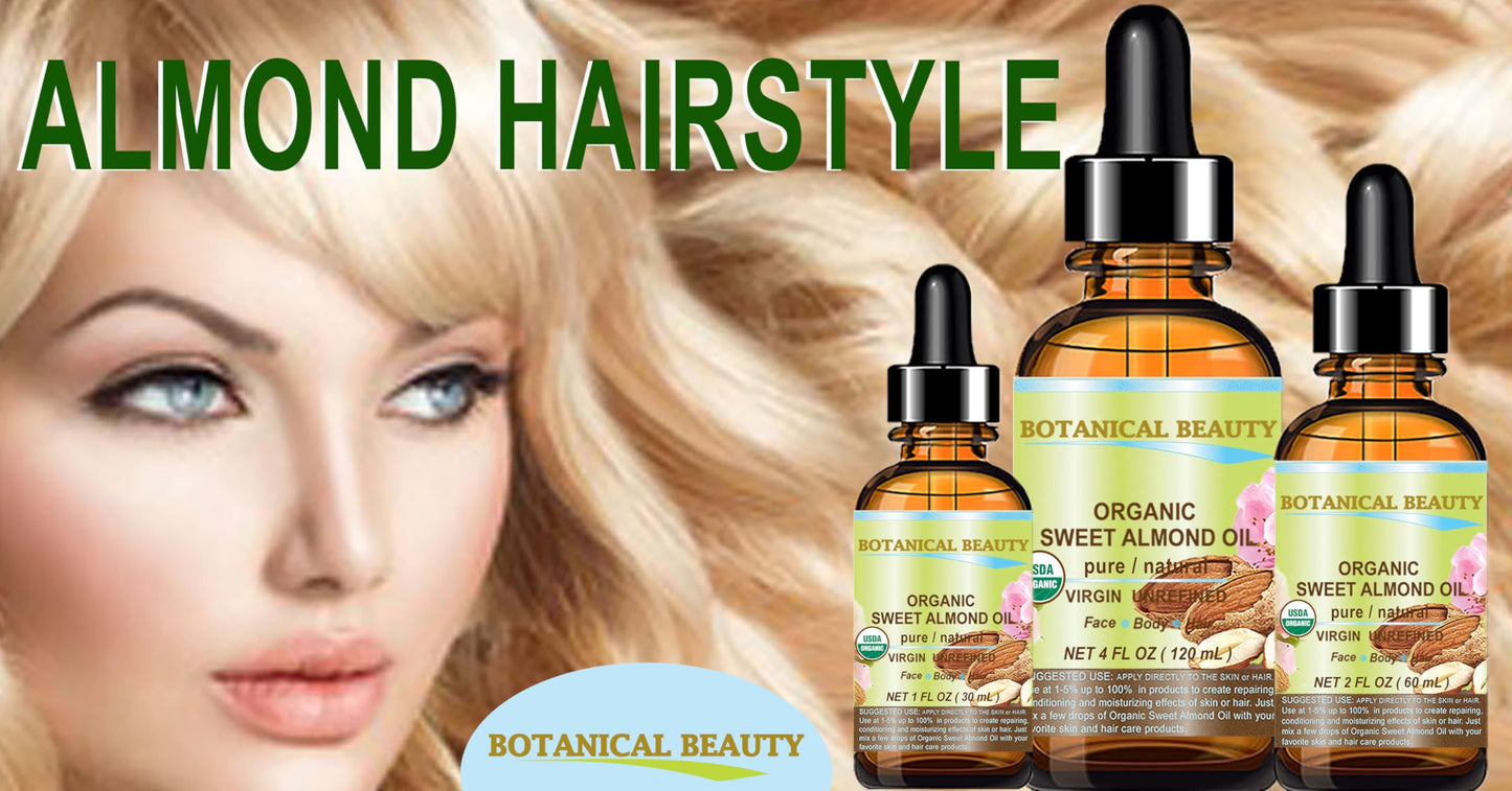 Botanical Beauty Organic SWEET ALMOND OIL 100% Pure Natural Virgin Unrefined Undiluted Cold Pressed Carrier Oil for Face, Skin, Body, Hair, Massage Beauty & Personal Care Botanical Beauty