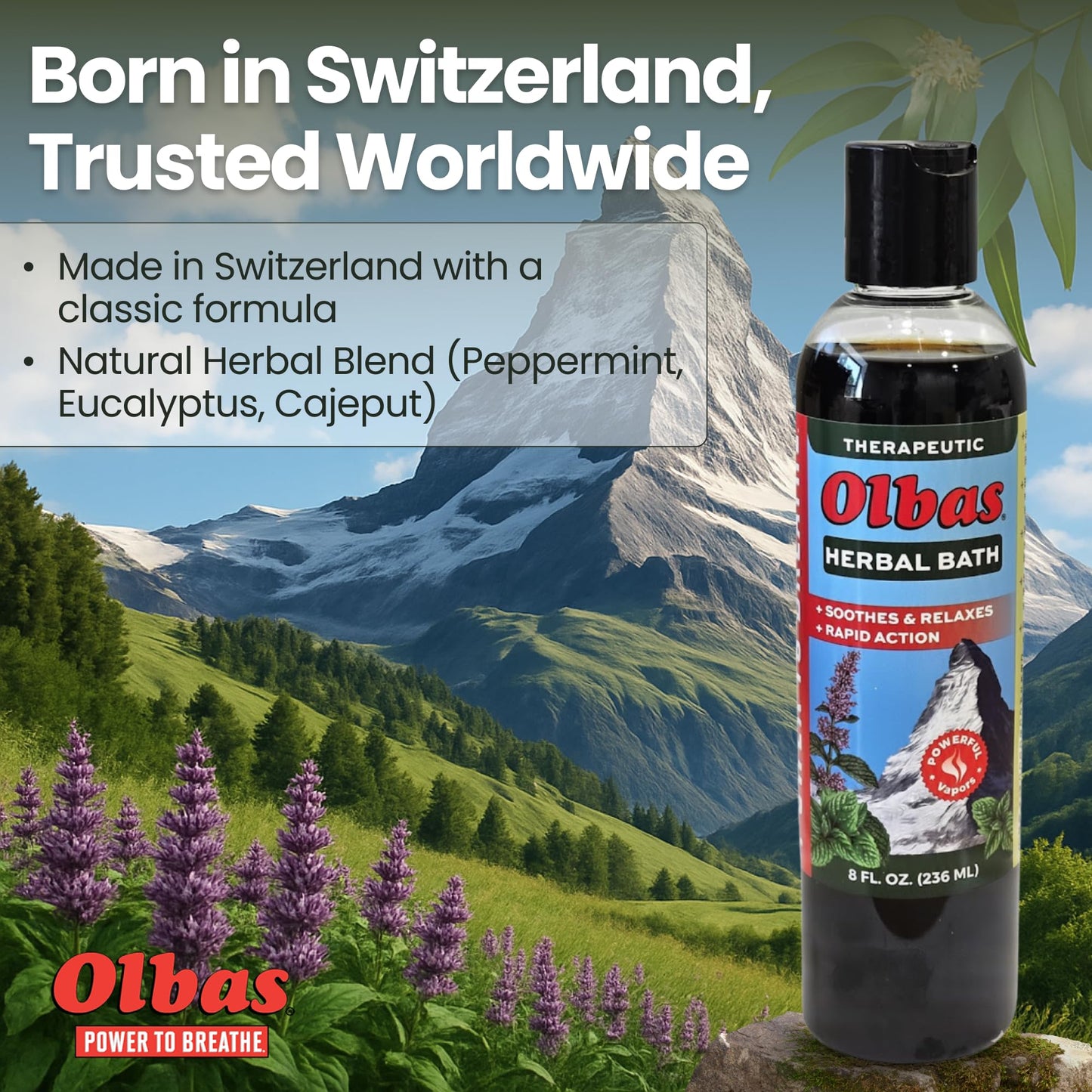 Olbas Herbal Bath 1 Pack, 8 fl oz (236 ml) Sore Muscle Bath Soak & Natural Muscle Relaxer Bath, Each Aromatic Swiss Formula with Essential Oils Beauty and Personal Care Olbas