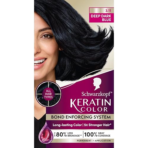 Schwarzkopf Keratin Permanent Hair Dye Cream, 3.11 Deep Dark Blue, Professional Quality Color for Up to 100% Gray Coverage, Bond Enforcing System Beauty & Personal Care Schwarzkopf