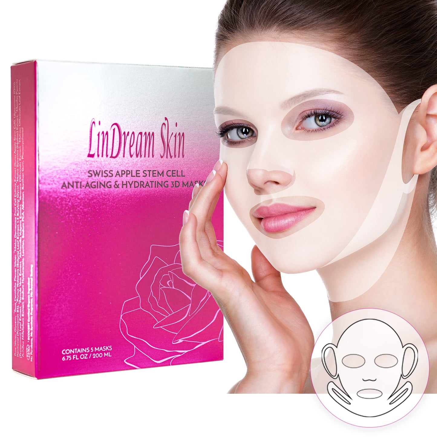 Sheet Masks for Face Chin Neck All in One - Moisturizing Facial Mask Skincare Set for Women and Men - Beauty Spa Anti Aging Treatment - Hydrating Beauty & Personal Care LINDREAM SKIN