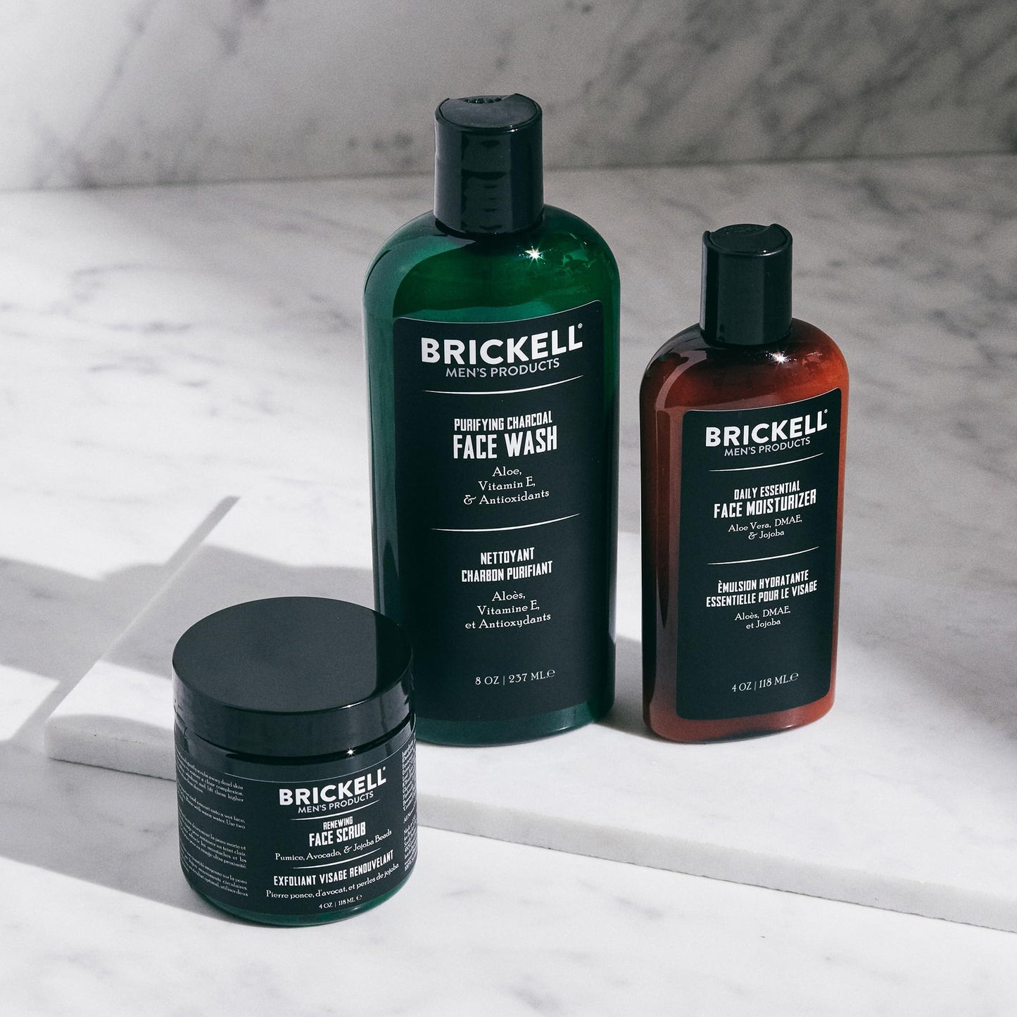 Brickell Men's Daily Advanced Face Care Routine II, Activated Charcoal Facial Cleanser, Facial Scrub, Face Moisturizer Lotion, Natural and Organic Beauty & Personal Care Brickell Men's Products