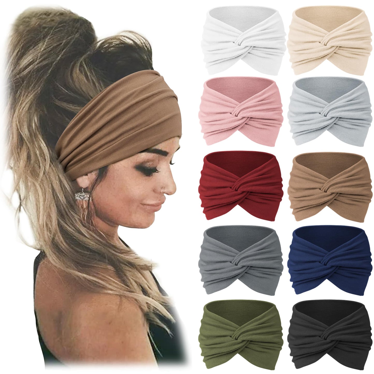 Jesries 10 PCS Women Headbands African Wide Hair Wrap Extra Turban Head Bands for Lady Large Sport Workout Stretch Non-slip Big Hair Bands Beauty and Personal Care Jesries
