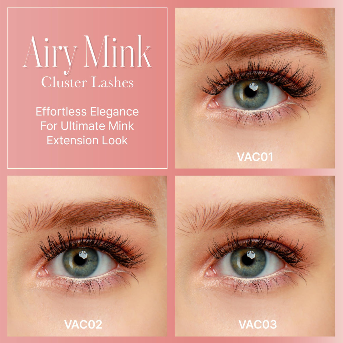 VLuxe Airy Mink Lash Cluster, 100% Real Mink False Eyelash Extension, Lightweight Clear Invisible Band for Natural Look, DIY Customizable Multi-Length