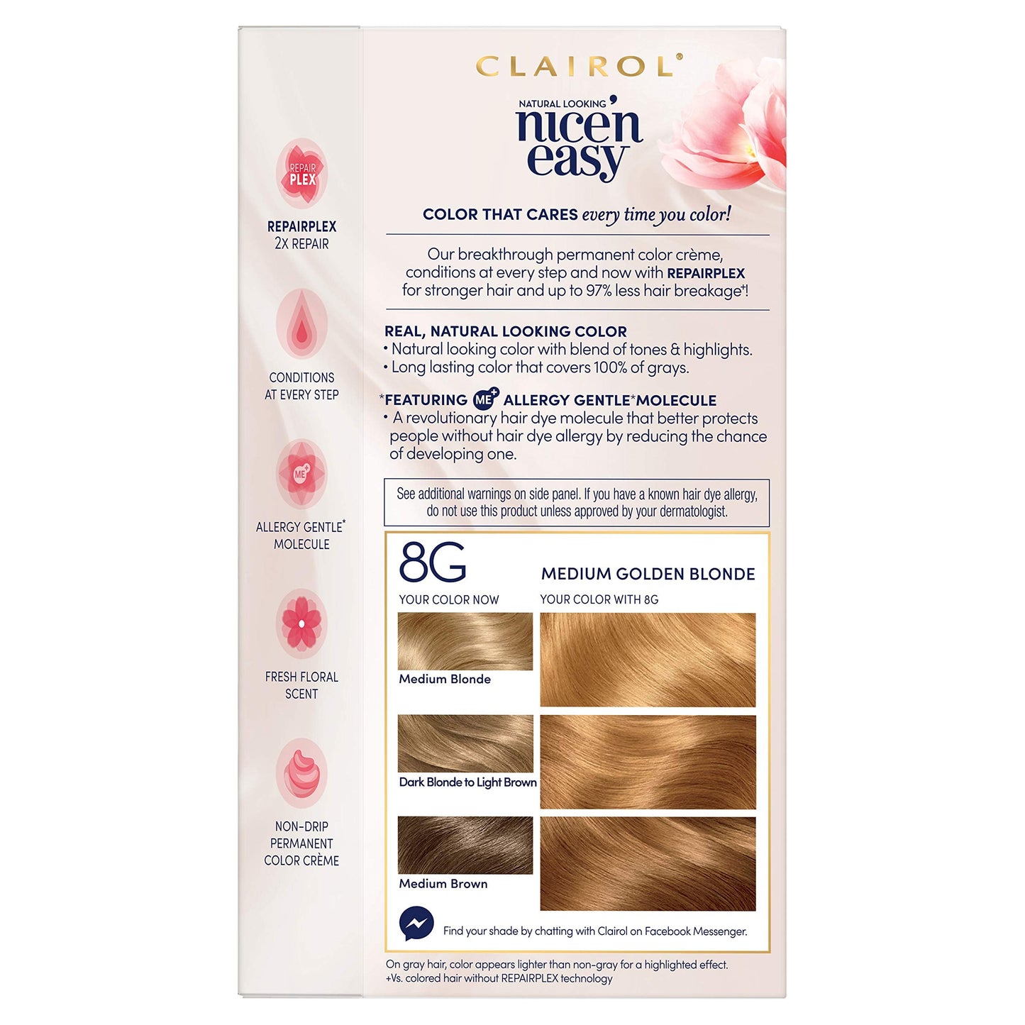 Clairol Nice'n Easy Permanent Hair Dye, 8G Medium Golden Blonde Hair Color, 3 Count Beauty & Personal Care Clairol