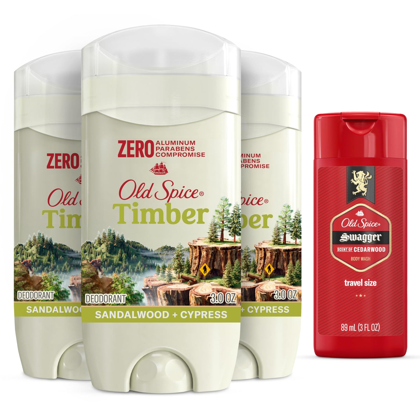 Old Spice Men's Deodorant Aluminum-Free Timber with Sandalwood, 3.0oz Pack of 3 with Travel-Size Swagger Body Wash Beauty & Personal Care Old Spice