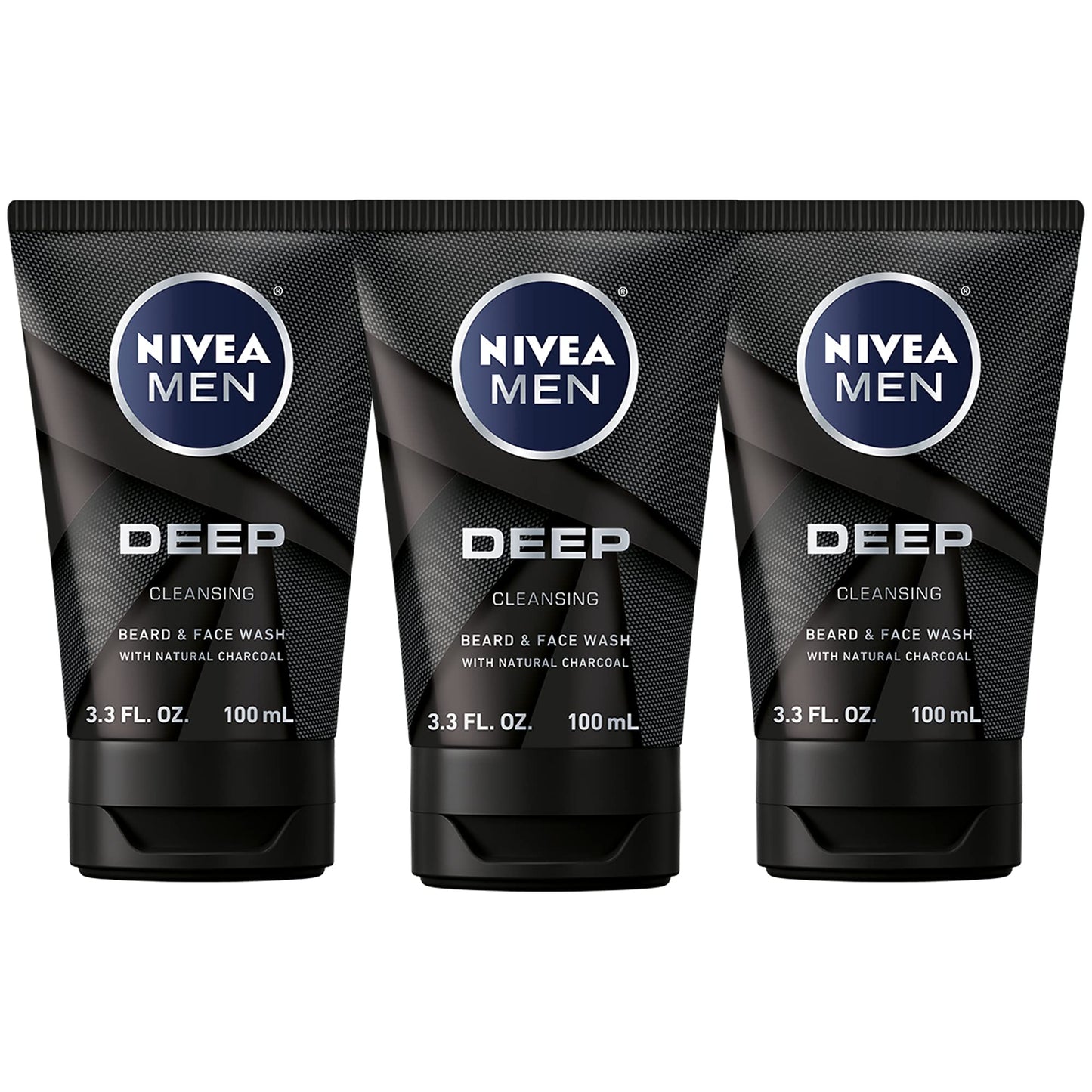 NIVEA MEN DEEP Cleansing Beard and Face Wash, Enriched with Natural Charcoal, 3 Pack of 3.3 Fl Oz Tubes Beauty & Personal Care NIVEA MEN