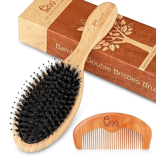 BLACK EGG Boar Bristle Brush for Wet/Dry Hair - Smoothing, Massaging, Detangling, Reduce Frizz, Restore Shine - Bamboo Brush for Women, Men, Kids Beauty & Personal Care BLACK EGG