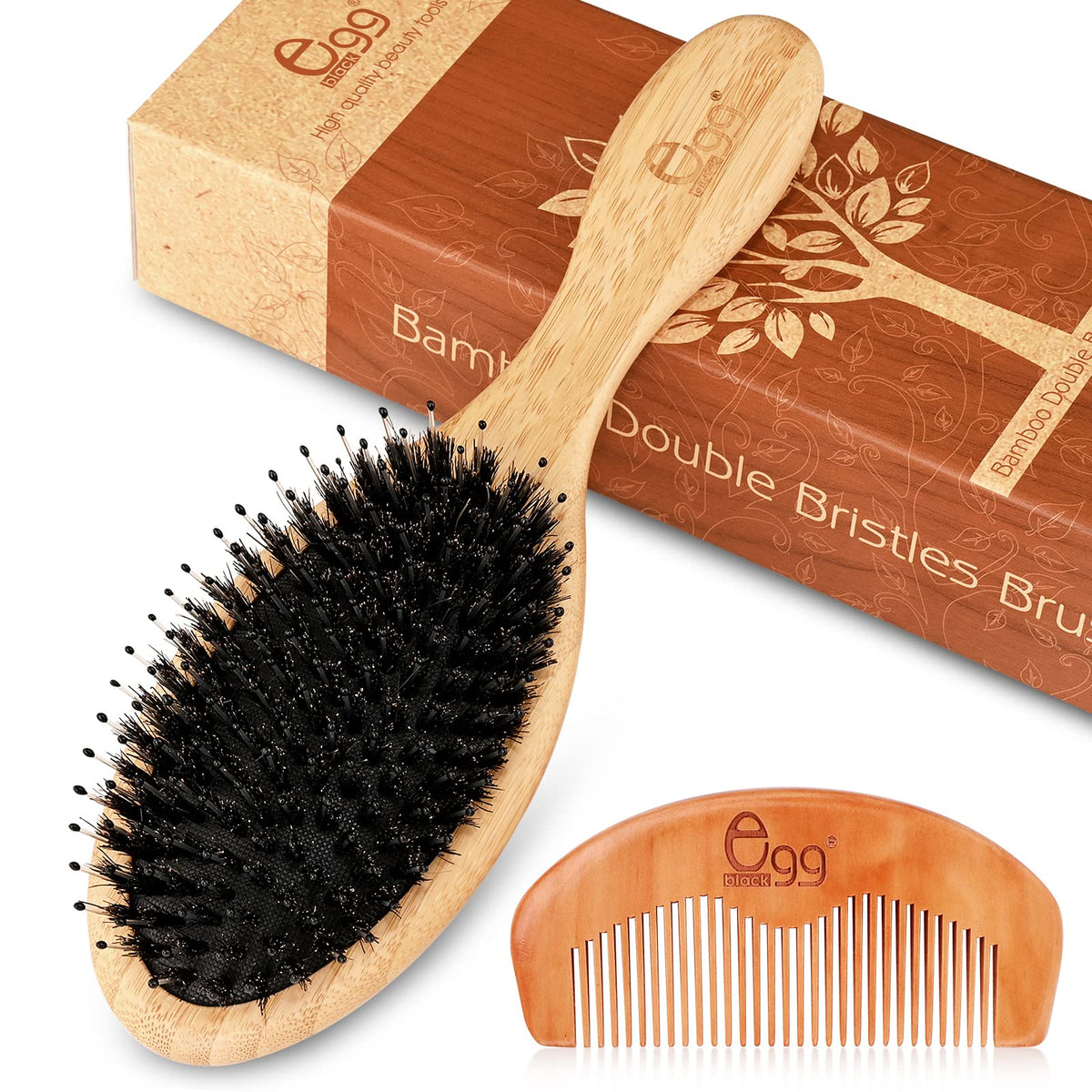 BLACK EGG Boar Bristle Brush for Wet/Dry Hair - Smoothing, Massaging, Detangling, Reduce Frizz, Restore Shine - Bamboo Brush for Women, Men, Kids Beauty & Personal Care BLACK EGG