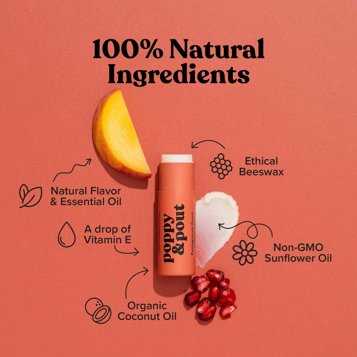 Poppy & Pout Pomegranate Peach Jumbo Lip Balm | All Natural Lip Balms & Moisturizers | Hydrates with Beeswax, Vitamin E, Organic Coconut Oil | Beauty & Personal Care Poppy & Pout