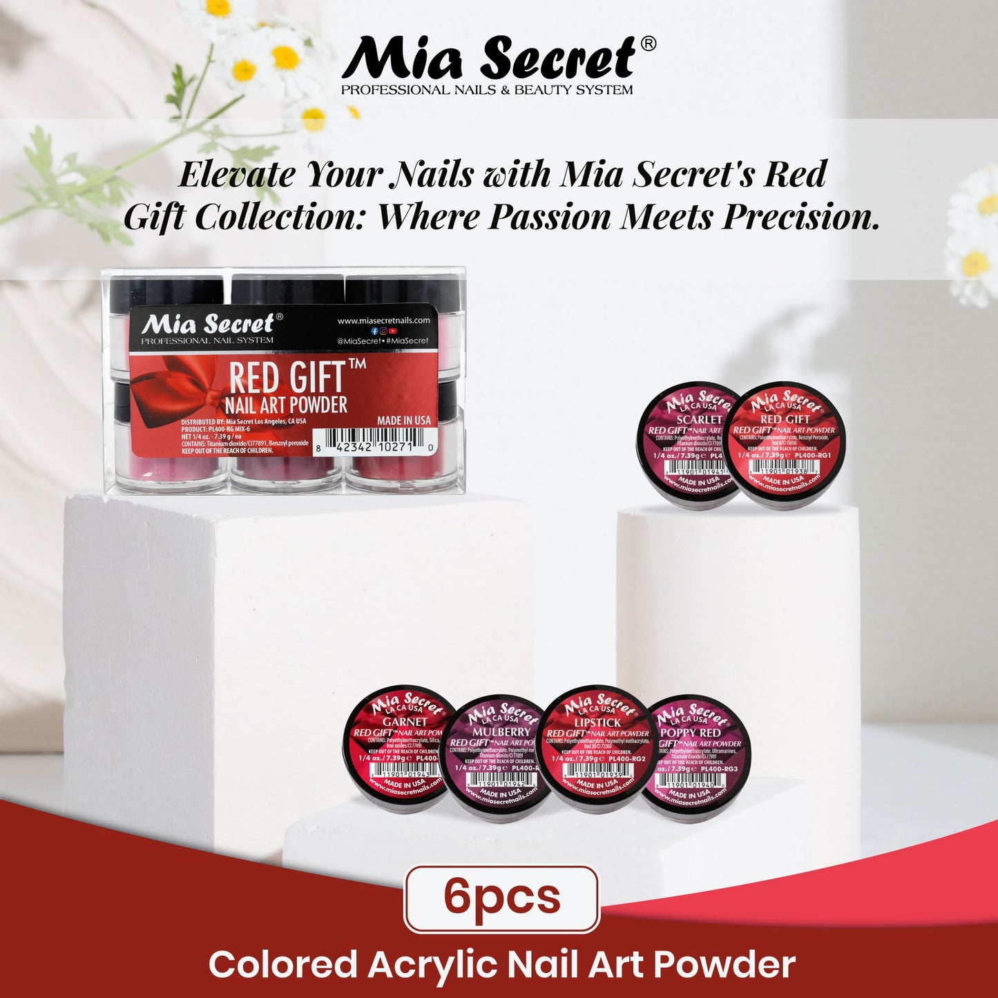 Mia Secret Red Gift Nail Art Powder - 6 Piece Collection - 1/4 Ounce Each Beauty & Personal Care Mia Secret